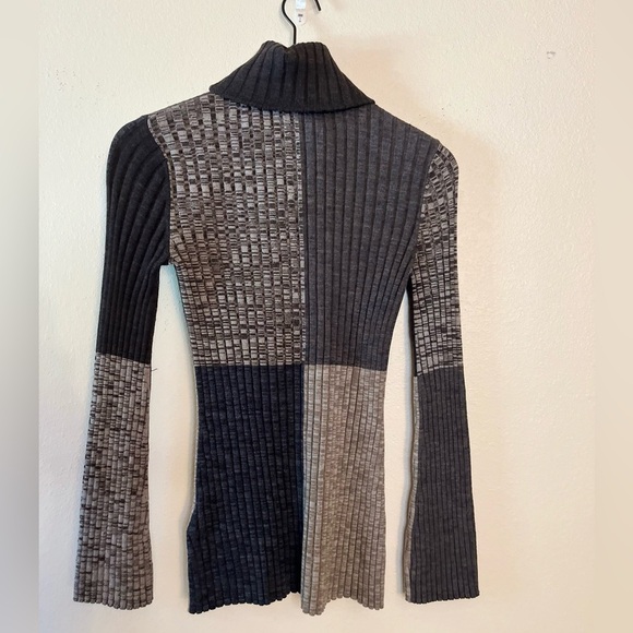 Sandro Sweater - Women's 2 Gray EUC - Grey Zip Turtleneck Ribbed Knit Patchwork - Picture 11 of 11